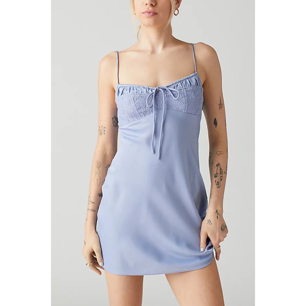 Urban Outfitters Kimchi Blue Satin Slip Mini Dress Lace Tie Front Size M NWT
